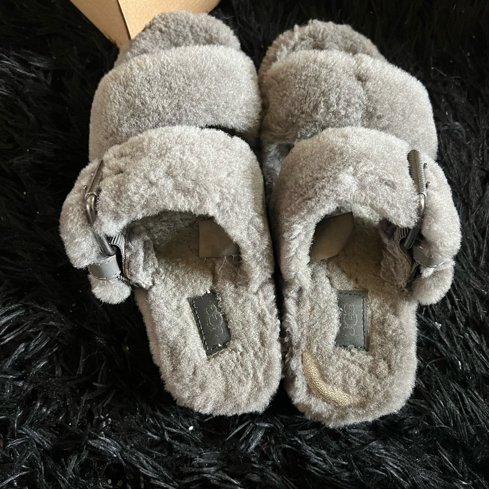 UGG Gray Fluffy Slippers
